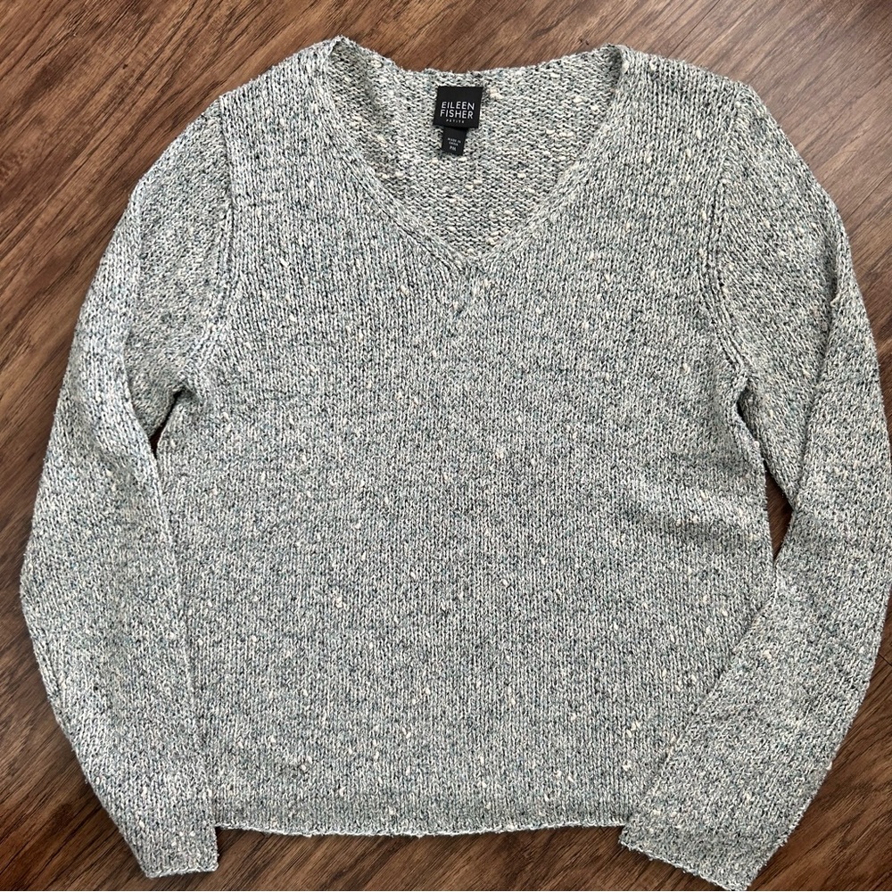 Eileen Fisher Silk Sweater- Size Medium Petite Gray/ Blue Tones- - Picture 6 of 7